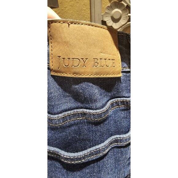 Judy Blue 88739 Distressed Flare Jeans Women's 7/28 High-Rise Stretch Denim Dark - Picture 3 of 8